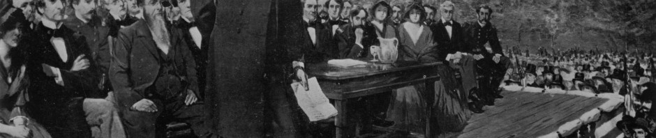 19th November 1863:  Abraham Lincoln, the 16th President of the United States of America, making his famous 'Gettysburg Address' speech at the dedication of the Gettysburg National Cemetery during the American Civil War. Original Artwork: Painting by Fletcher C Ransom  (Photo by Library Of Congress/Getty Images)